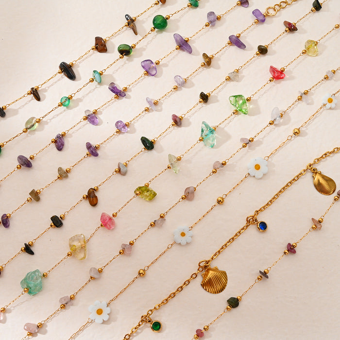Wholesale Fashion classic stainless steel crushed stone ankle chain, colorful stone foot accessories wholesale