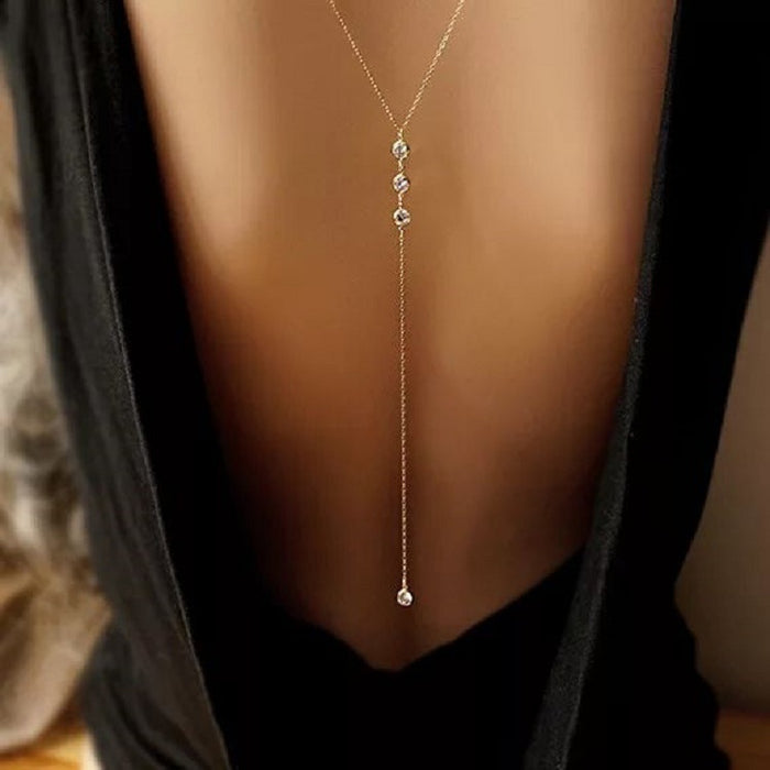 Wholesale  jewelry water drop back chain  women's long necklace tassel body chain