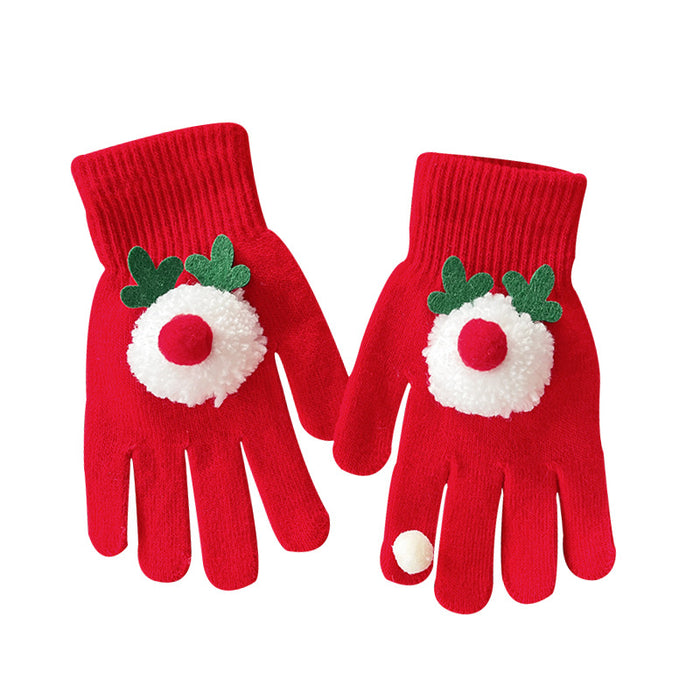Wholesale Red gloves women' s winter elk couple gift cute thick five-finger warm gloves