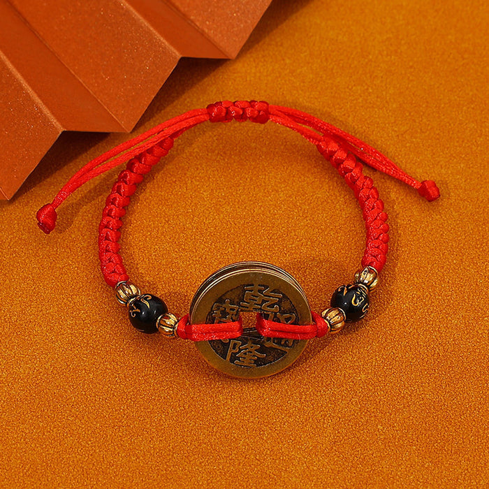 Wholesale Hand woven Five Emperors Money Red Rope Bracelet for the Year of Destiny, Attracting Wealth and Praying for Blessings, Copper Money Hand Rope Wholesale