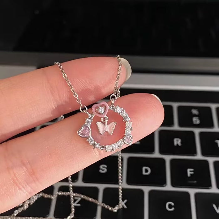 Wholesale Pink butterfly necklace female clavicle chain