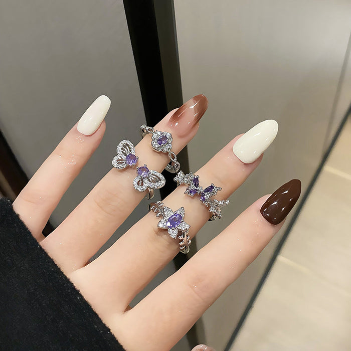 Wholesale Exquisite niche zircon butterfly diamond ring with minimalist layering style and versatile ring accessories