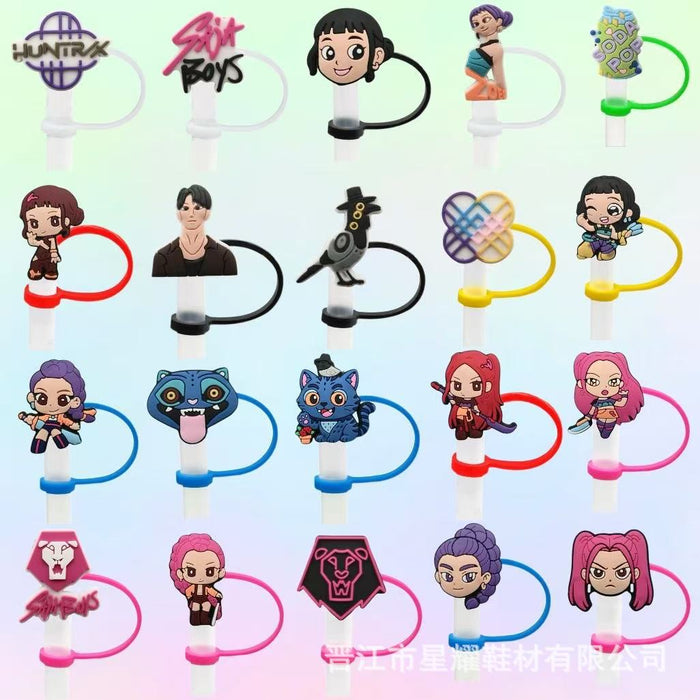 Wholesale 10pcs Kpop Cute Cartoon Silicone Straw Cap Cup Accessories