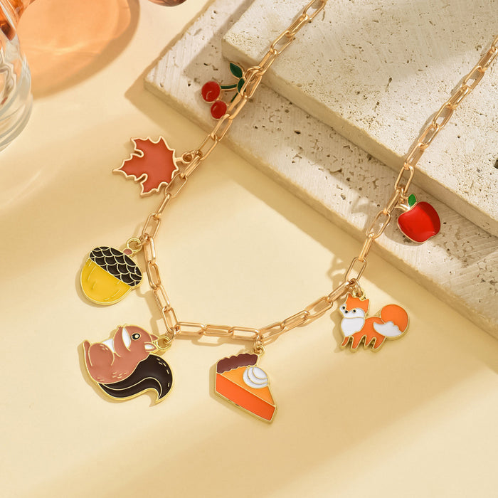 Wholesale Jewelry Squirrel Apple Oil Drop Pendant Necklace