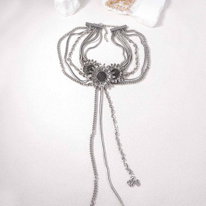 Wholesale Three-dimensional Flower Long Tassel Light Luxury Niche Women's Necklace