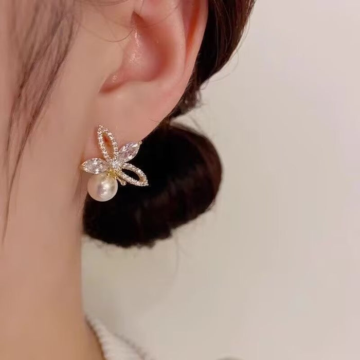 Wholesale Mapei Pearl Zircon Flower Earrings, Versatile and Exquisite Niche Earrings