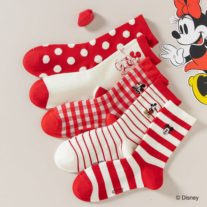 Wholesale Autumn and Winter Socks 5-Pair Academy Style Embroidered Mid Socks Cotton Socks