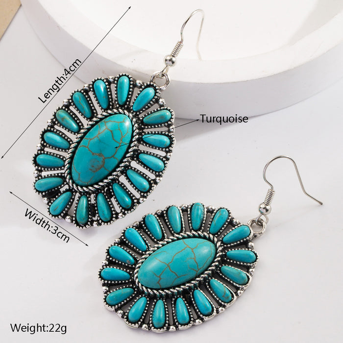 Wholesale Geometric turquoise leather statement earrings
