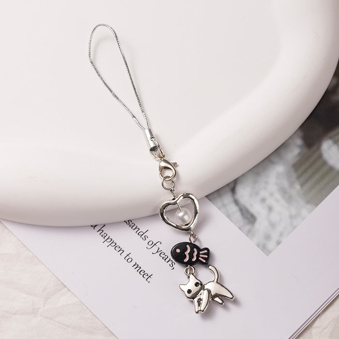 Wholesale Black Cat Fish Cute Pendant Phone Chain Simple Personality  Bag Pendant Keychain