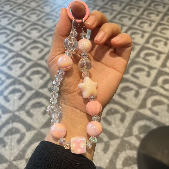 Wholesale Handmade bead phone chain, crystal plated hanging chain, bag hanging decoration, keychain