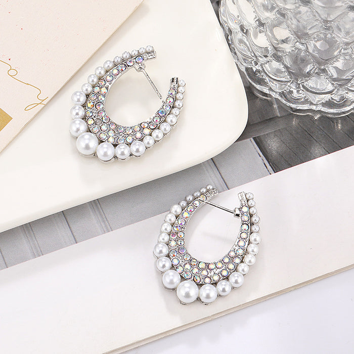 Wholesale Fashionable exaggerated geometric diamond studded large earrings, personalized and trendy ear accessories
