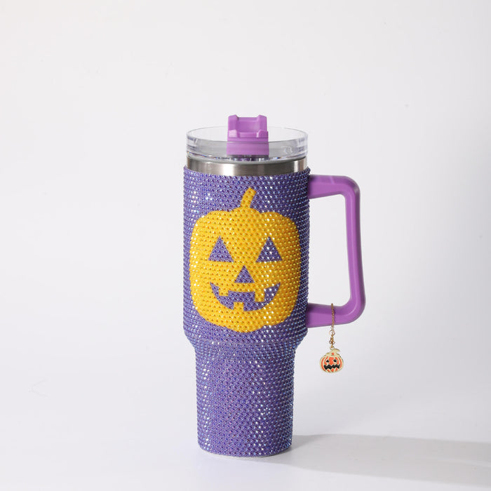 Wholesale 304 Stainless Steel  Pumpkin Face Rhinestone Vacuum Insulated Cup 40oz
