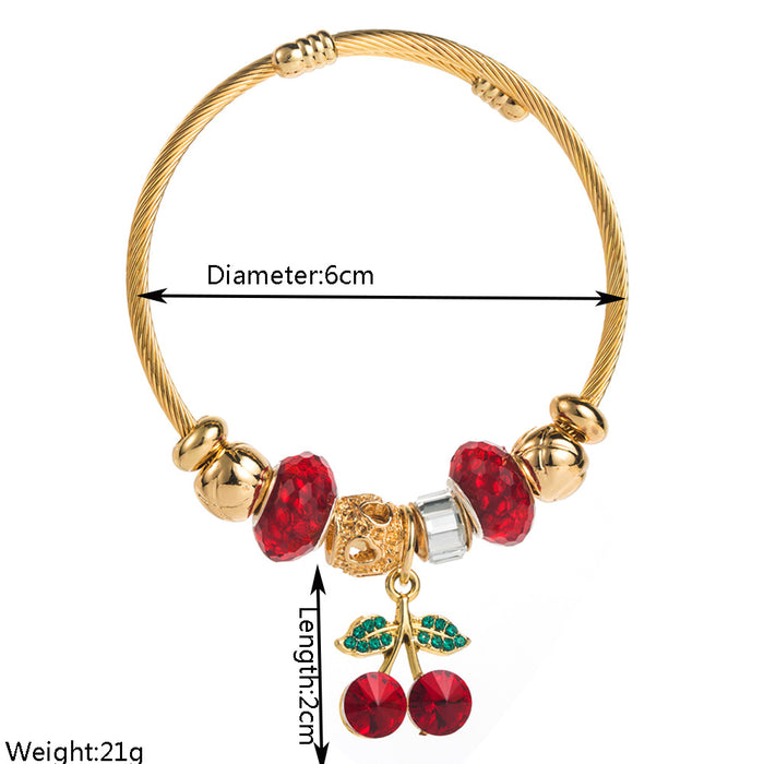 Wholesale Cherry heart key pendant stainless steel diamond-encrusted adjustable bracelet