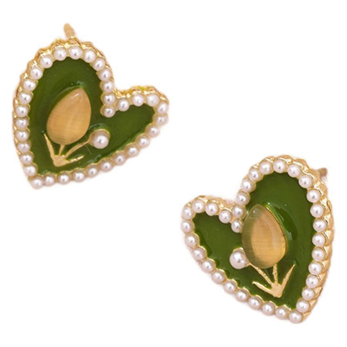 Wholesale Tulip love pearl earrings fashion avocado green jewelry