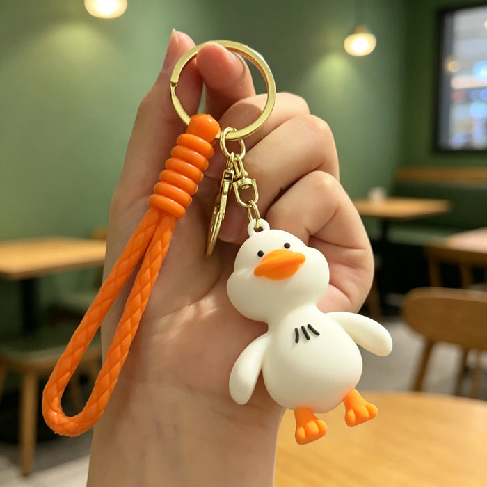 Wholesale Cute Happy Duck Silicone Keychain Bag Charm Car Key Accessory for Couples