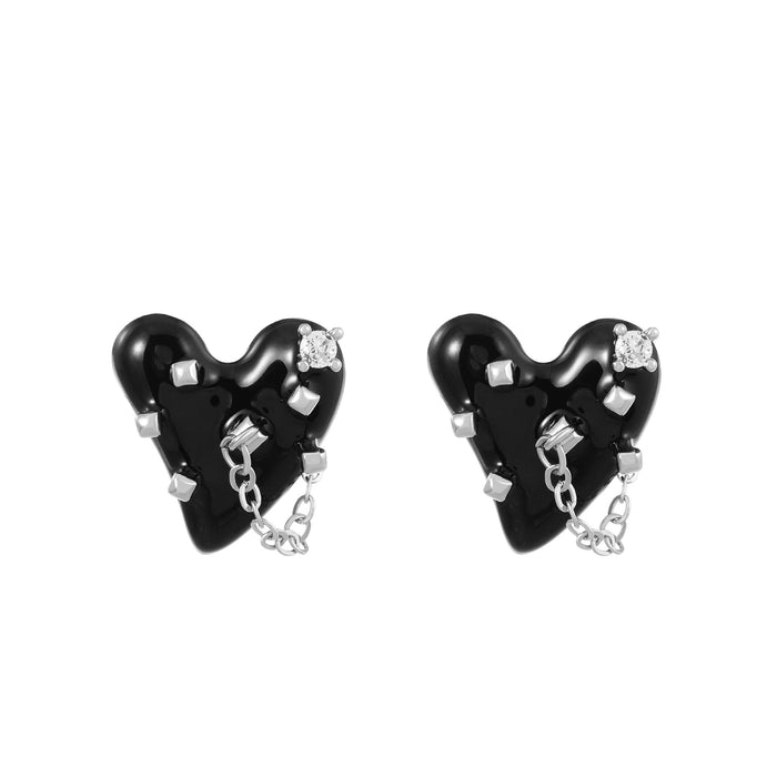 Wholesale Black Love Chain Tassel Alloy Stud Earrings JDC-ES-MiaoYa003