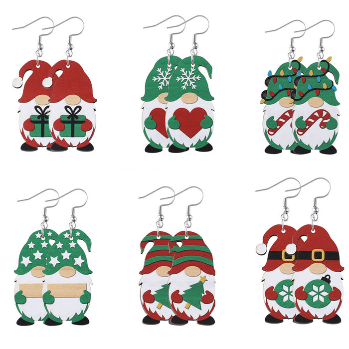 Wholesale Christmas Cute Dwarf Christmas Tree Pendant Earrings Wooden Double-sided Earrings Christmas Gift