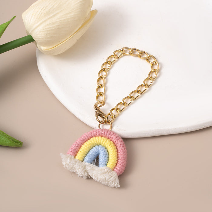 Wholesale Rainbow pendant, handmade cotton thread woven bag, car hanging accessory, specially designed for keys
