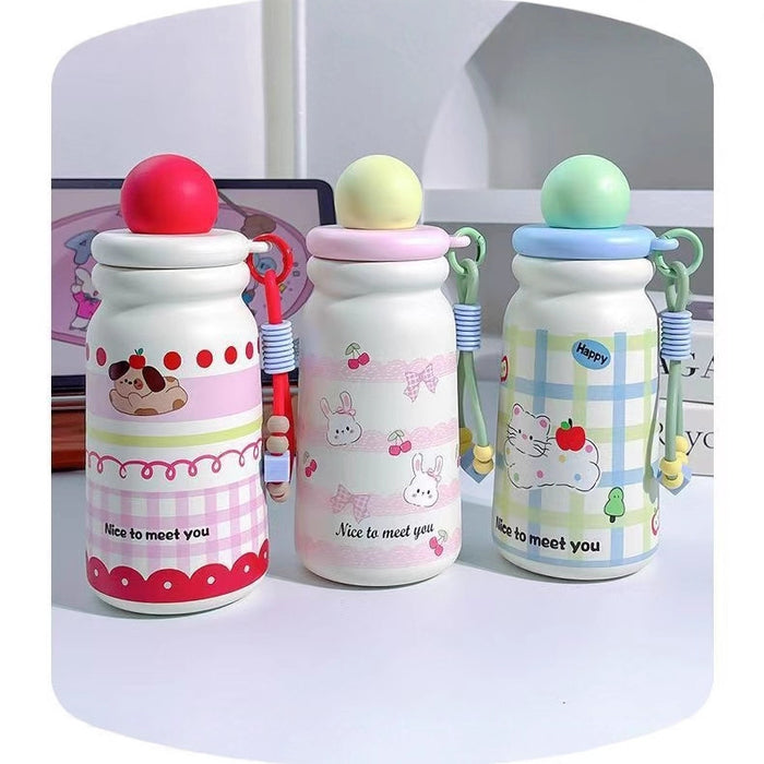 Wholesale Cute Cartoon Children' s Stainless Steel Vacuum Insulated Cup with Carrying Straw