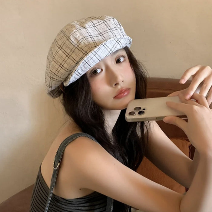 Wholesale Plaid beret versatile painter's hat