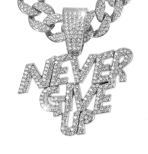 Wholesale Alloy Letter NEVERGIVEUP Punk Style Pendant Full Diamond Super Men's Cuban Chain