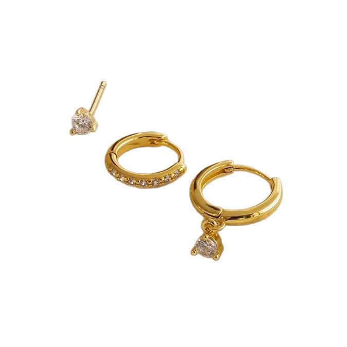 Wholesale Brass genuine gold electroplated earrings niche set earrings three piece set earrings buckle earrings
