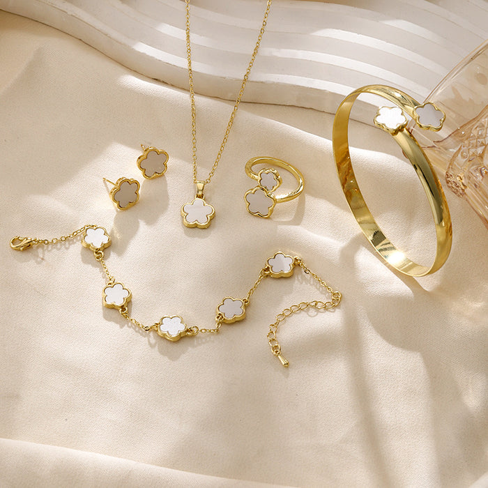 Wholesale Acrylic Bracelet Bracelet Clover Necklace Ring Earring Set JDC-BT-ChaoKai002