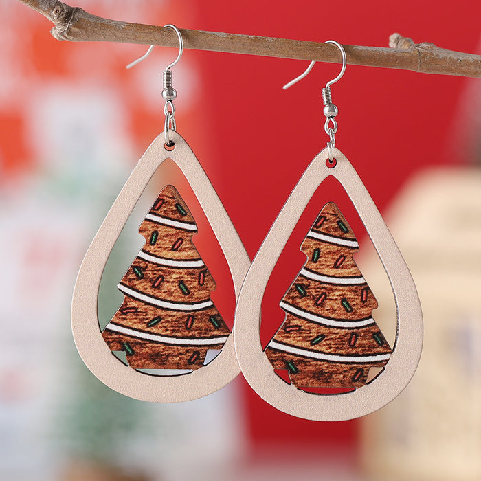 Wholesale Christmas ribbon dessert Christmas tree water drop pendant earrings