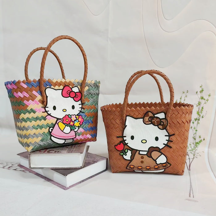 Wholesale Cartoon Woven Bag Large Capacity Work Bag Hand Woven Vegetable Basket Handbag