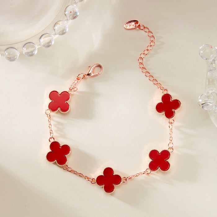 Wholesale four-leaf clover bracelet for women South Korea simple ins Five-Flower fritillary good luck four-leaf clover all-match bracelet chain