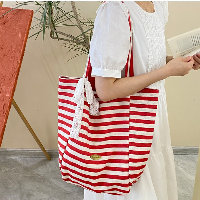 Wholesale Striped canvas bag tote casual bag shoulder tote bag shopping bag