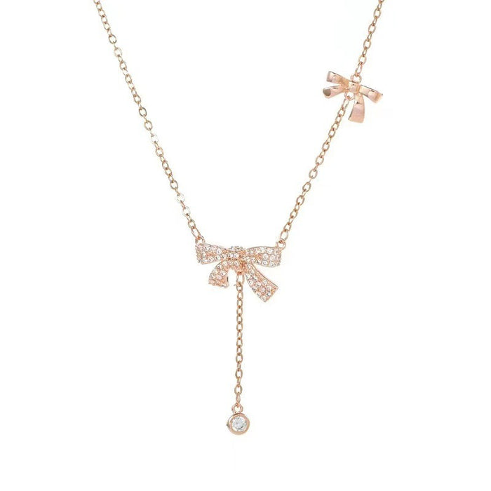 Wholesale Diamond studded bow zircon necklace, fashionable and niche design, collarbone chain pendant, necklace accessory