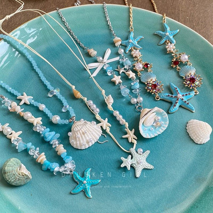 Wholesale Starfish Seashell Necklace Summer Vacation Collarbone Chain