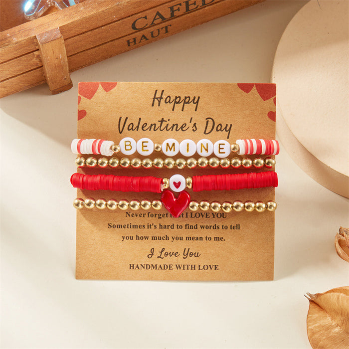 Wholesale Multi-layered pink heart pendant clay bead bracelet for Valentine' s Day