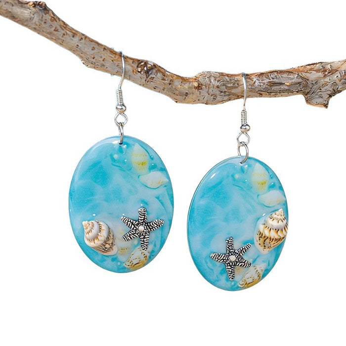 Wholesale Ocean Theme Acrylic Drop Earrings Turtle Starfish Pattern Boutique Jewelry