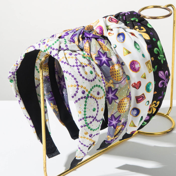 Wholesale Mardi Gras Colorful Print Knotted Headband