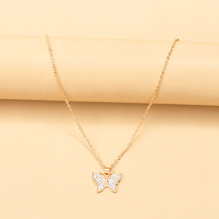 Wholesale Simple and fashionable versatile full diamond butterfly necklace collarbone chain