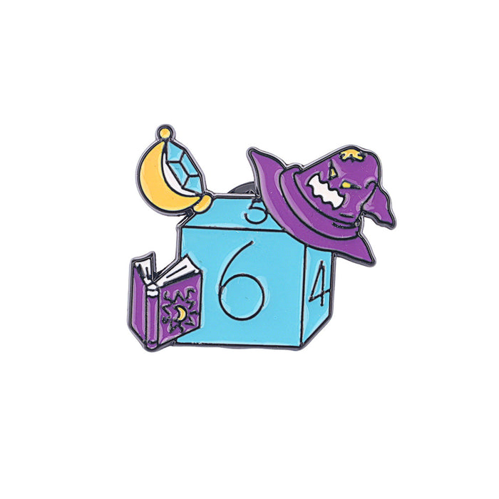 Wholesale Zinc alloy dice brooch twenty sided multi faceted metal badge with numbers