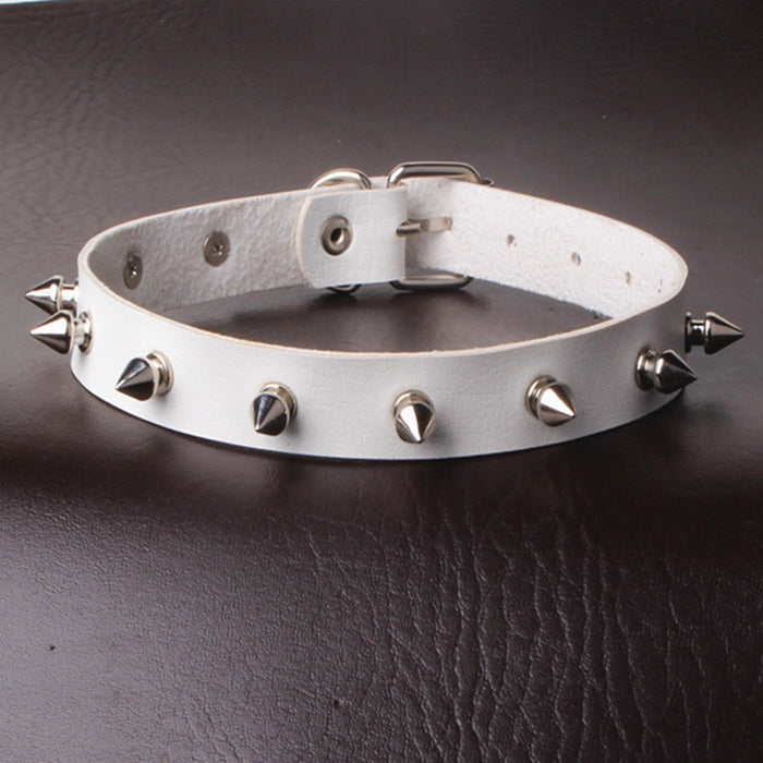 Wholesale Sharp nail rivet PU leather collar neck chain with collarbone chain