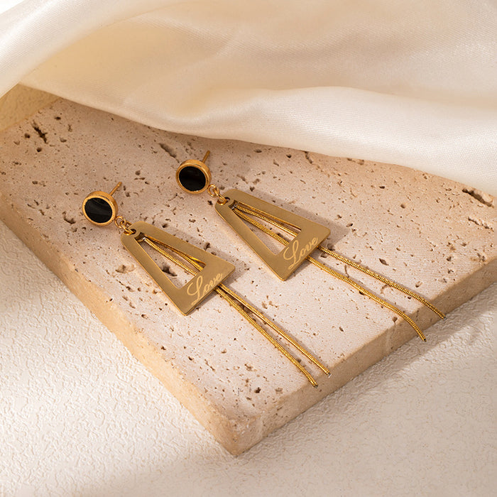 Wholesale Light luxury gilded pendant with tassel stainless steel earrings, high-end gold long earrings, earrings