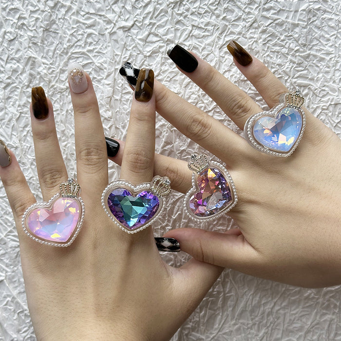 Wholesale New Light Luxury Crown Love Niche Design Ring Jewelry Colorful Shining Ring