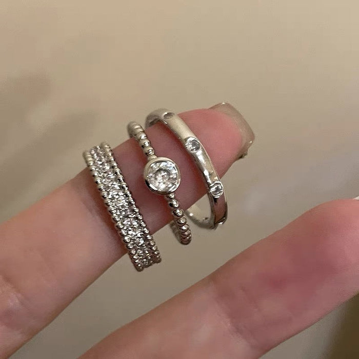 Wholesale Plain Zircon Metal Open Ring Set for Female Niche Design, High Grade, Finger Ring, Simple Ring