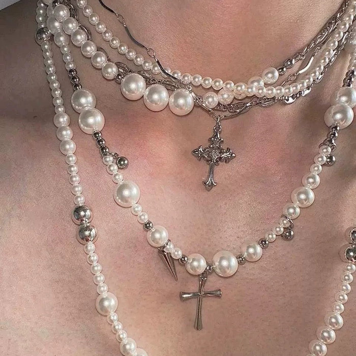 Wholesale Niche design pearl titanium steel long necklace collarbone chain