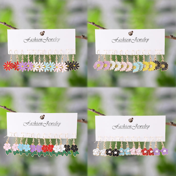 Wholesale Bohemian Colorful Flower Drop Earring Set Alloy Jewelry Accessory