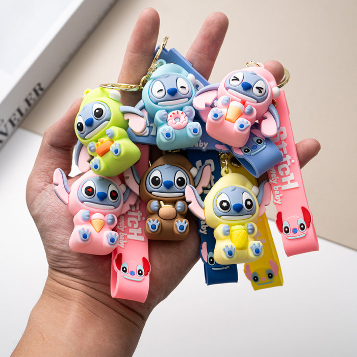 Wholesale Cute cartoon silicone keychains in various colors.