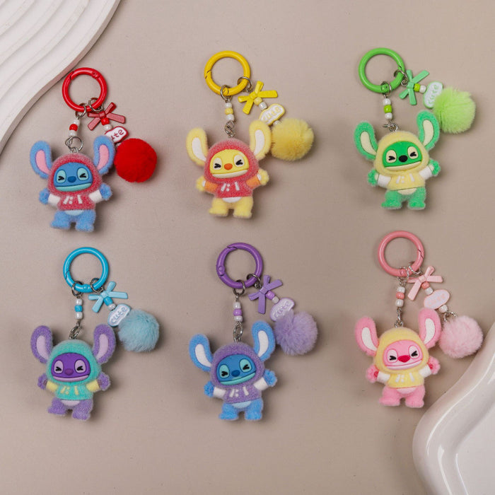 Wholesale Cute cartoon character flocked keychain