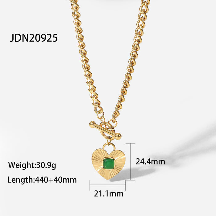 Wholesale Heart Pendant with Green Agate OT Clasp Stainless Steel Necklace JDC-NE-JD406