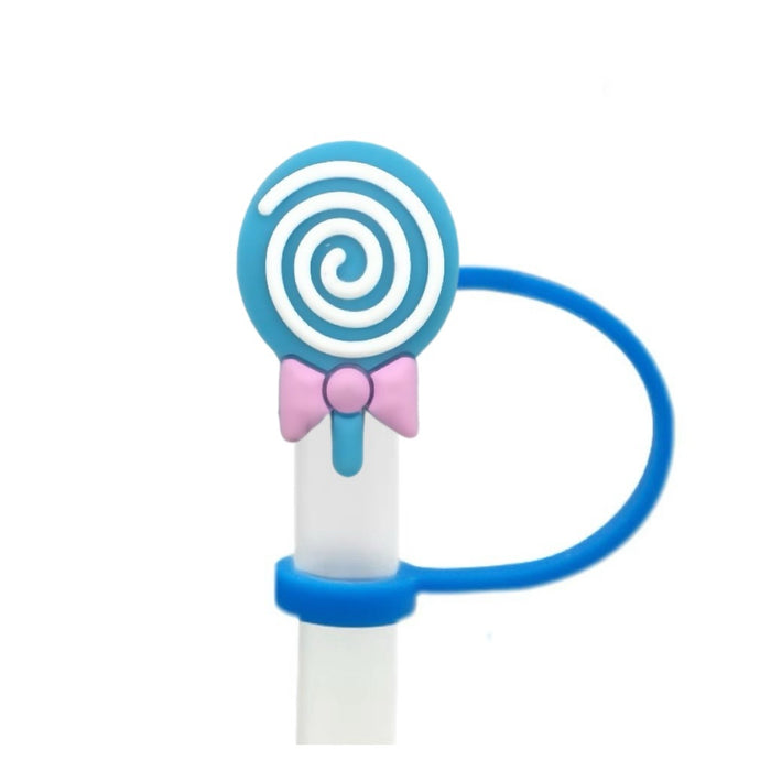 Wholesale Cartoon lollipop shaped dustproof straw cap DIY creative straw decoration cover 8/10mm silicone straw stopper