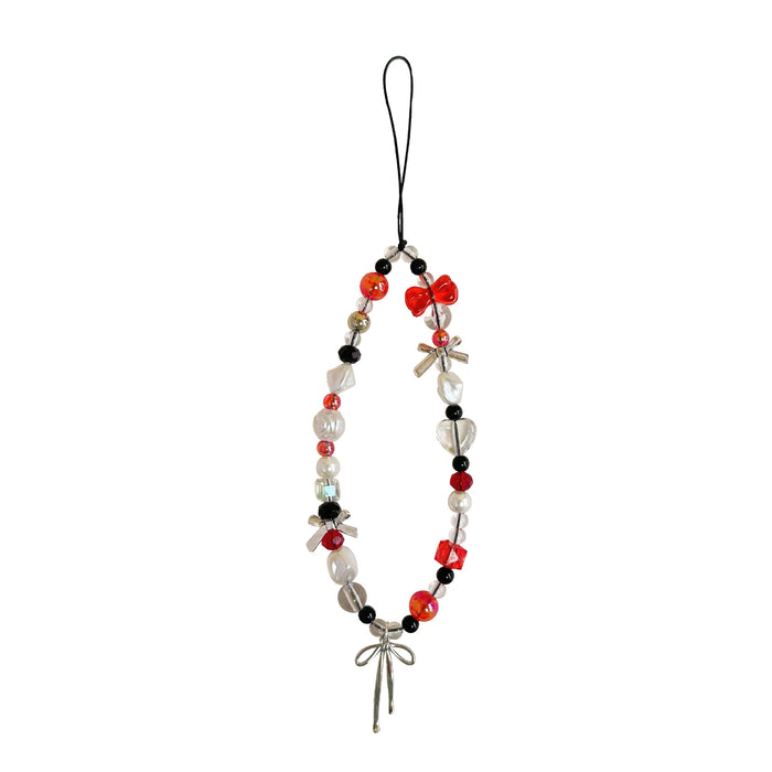 Wholesale red and white alloy ribbon bow mobile phone pendant lanyard mobile phone chain decoration
