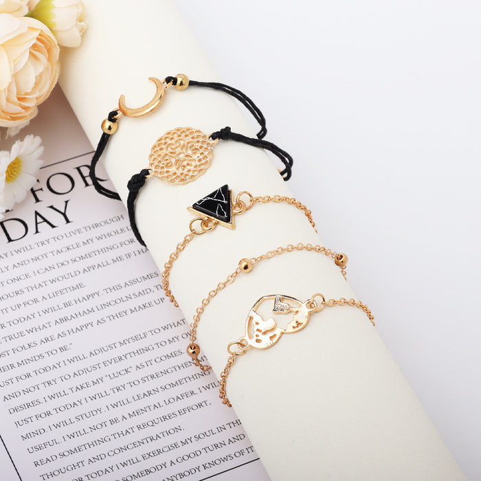 Wholesale Set of hollowed out circular pieces, fashionable and personalized street alloy chain